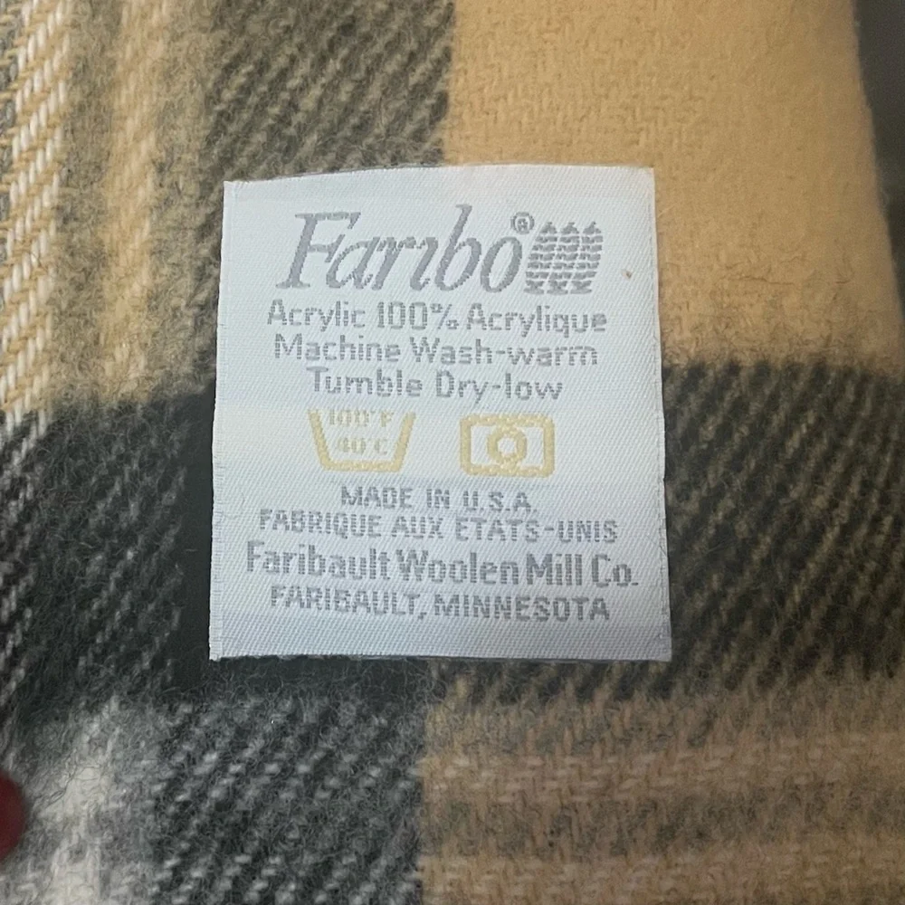 Vintage NOS Faribo Stadium Pak-A-Robe Blanket & Thermos in Carry Tote Tan Plaid
